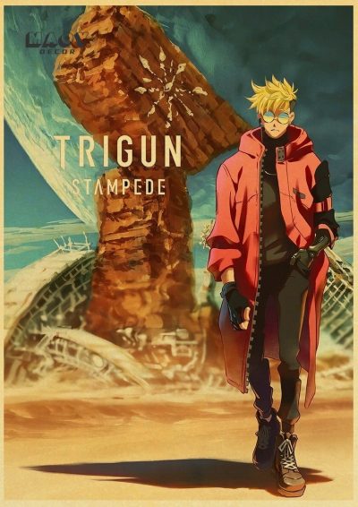 TRIGUN STAMPEDE Poster Japanese Classic Anime Kraft Paper Wall Decoration Cafe Bedroom Living Room Aesthetics Rimless 21 - Trigun Store